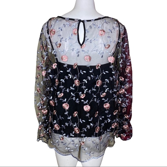 Nanette Lapore Blouse Black Floral Net & Black Camisole XL - Picture 6 of 12